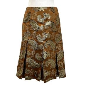 Club Monaco Brooke Tan Gold Paisley Jacquard Lined Midi Skirt